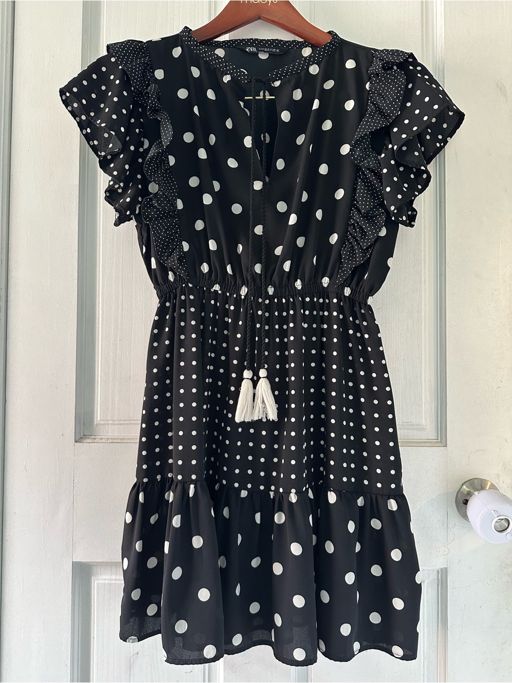 Zara Contrast Polka Dot Ruffle Dress